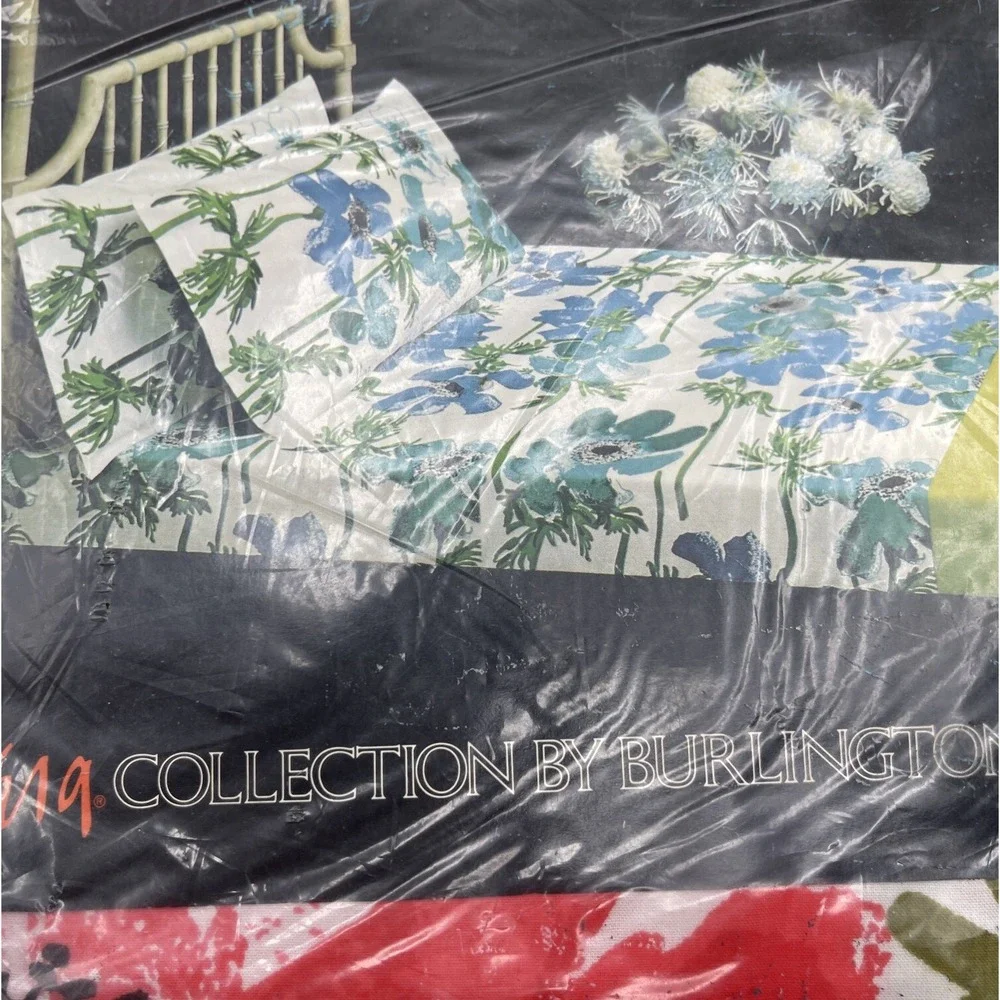 Vtg 70s Vera Neumann Collection Twin Fitted Sheet Mod Anemones Orange Burlington